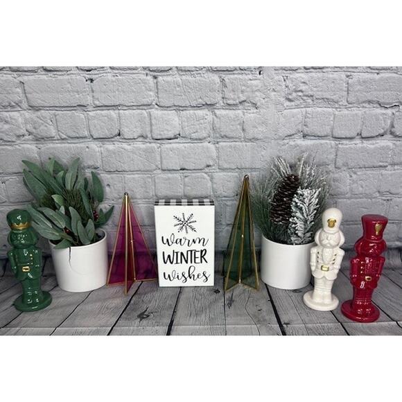 Winter Holiday Nutcracker Glass Plant Red & Green Christmas Décor 8 Piece Lot - Picture 1 of 6
